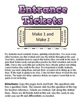 Preview of Entrance Tickets - Number Sense - Making 1 and 2
