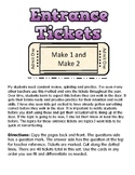 Entrance Tickets - Number Sense - Making 1 and 2