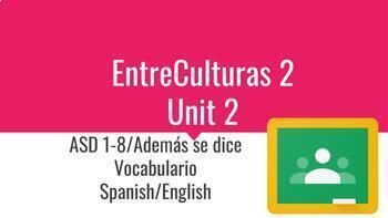 Preview of EntreCulturas 2 Unit 2 Asi Se Dice 1-8 Vocabulary slides translated