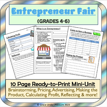 Preview of Entrepreneur Fair: Printable Mini-Unit Entrepreneurship Activity Grades 4-6