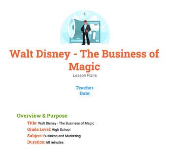 Preview of Entrepreneur Walt Disney Emergency Sub Lesson Plan with worksheet for Business