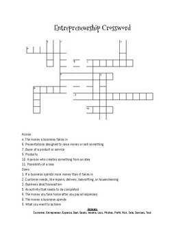 Preview of Entrepreneurship Crossword