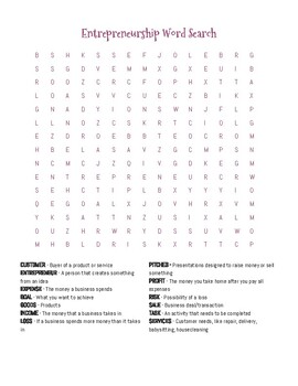 Preview of Entrepreneurship Word Search