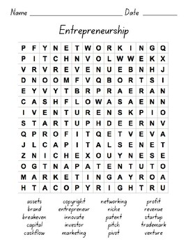 Preview of Entrepreneurship Word Search