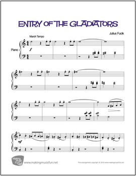 Betere Entry of the Gladiators | Sheet Music for Easy Piano (Digital Print) DR-69