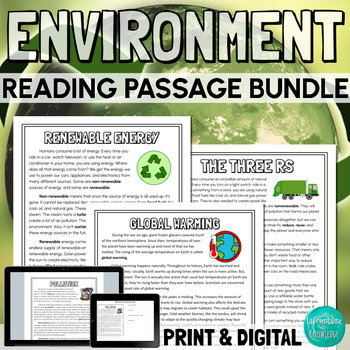 Preview of Environment Earth Day Reading Comprehension Passages Bundle PRINT and DIGITAL