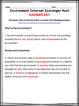 Environment Internet Scavenger Hunt WebQuest Activity