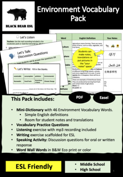 Preview of Environment Vocabulary Mini-Unit for High School and Middle School ESL Students