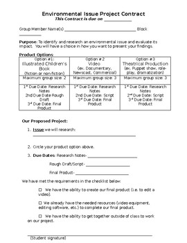 Preview of Environmental Issue Project, Contract & Rubrics