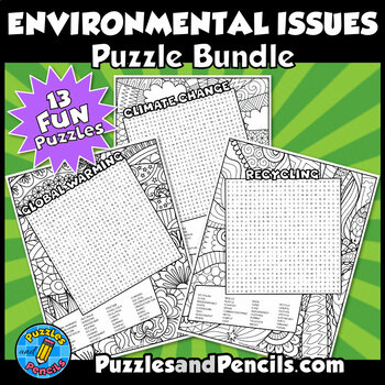 Preview of Environmental Issues Word Search Puzzles and Coloring BUNDLE | 13 Puzzles