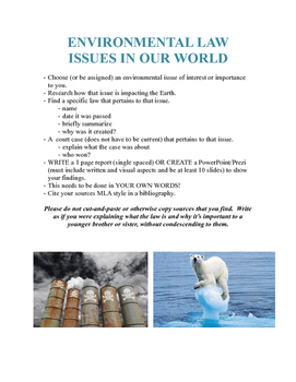 Preview of Environmental Law - Issues in Our World Assignment