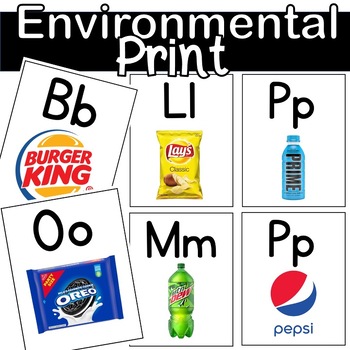Preview of Environmental Print Alphabet Posters Back to school KG prek Logos Food ABC Flash