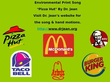 Preview of Environmental Print Song, "Pizza Hut, Pizza Hut" by Dr. Jean