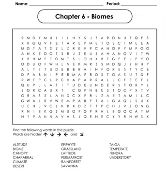 Environmental Science - Biomes - Chapter 6 Word Search by RAMONA RAMDIN