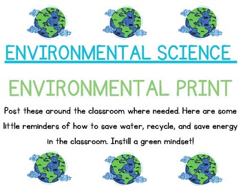 Preview of Environmental Science Environmental Classroom Print