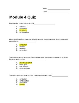 Preview of Module 4: Quiz Answer Key - Environmental Science 