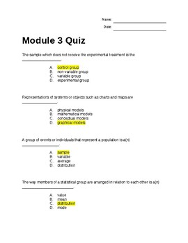 Preview of Module 3: Quiz Answer Key - Environmental Science 