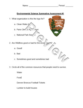Preview of Environmental Science SPED Assessment