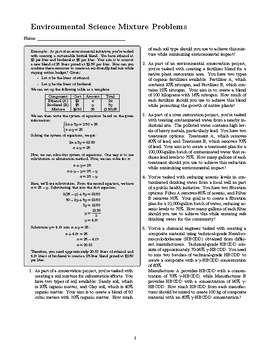 Preview of Environmental Science System of Equations Mixture Problems