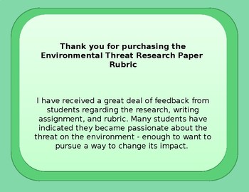 Preview of Environmental Threat Research Paper Rubric