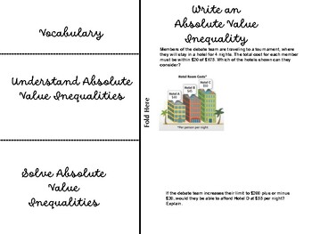Preview of Envision Algebra 1.7 Absolute Value Equations & Inequalities Foldable