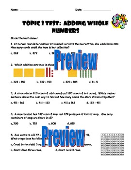 Preview of Envision Math 3rd Grade Topic 2 Test--Adding Whole Numbers