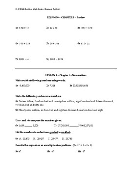 envision math 6th grade summer review worksheet packet by