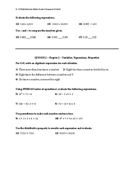envision math 6th grade summer review worksheet packet by
