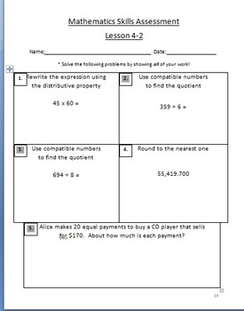 Preview of Envision Math Skills Assessments Grade 5