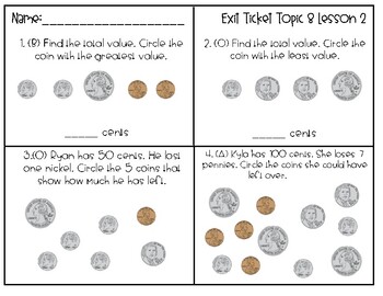 envisions math exit tickets second grade topic 8 money and time tpt