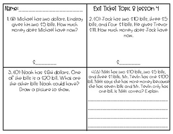 Envisions Math Exit Tickets Second Grade Topic 8 Money And Time Tpt