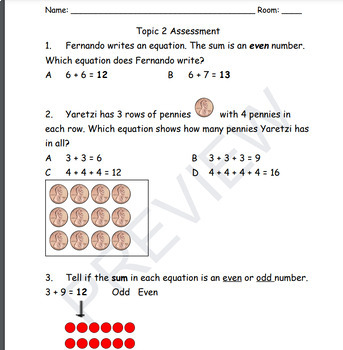 Preview of Envisions Math Topic 2 Assessment Second Grade