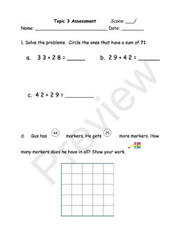 Preview of Envisions Math Topic 3 Assessment Second Grade