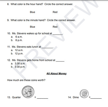Preview of Envisions Math Topic 8 Time & Money Assessment