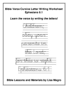 Preview of Ephesians 6:1 Cursive Letter Writing Worksheet - NKJV - Write & Learn!