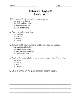 Preview of Ephesians Chapter 2 Quick Quiz