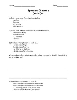 Preview of Ephesians Chapter 5 Quick Quiz