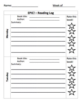 Preview of Epic! App Reading Log