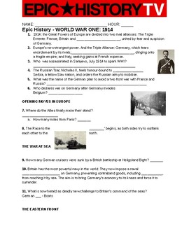 Preview of Epic History TV- World War I video guide questions. 1914-1918 and Russian Rev.