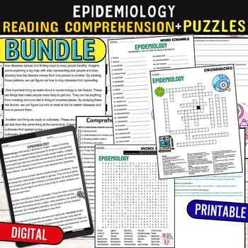 Preview of Epidemiology Reading Comprehension Puzzles,Digital & Print BUNDLE
