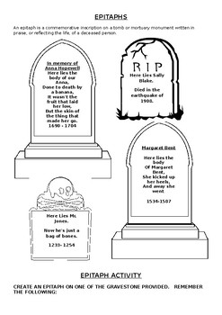 Preview of Epitaph Activity - links to poetry Grade/Year 3,4