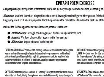 Preview of Epitaph Biography Poems