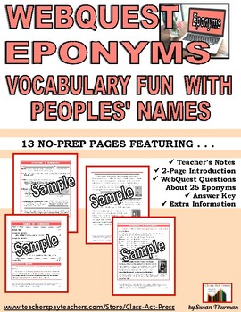 Preview of VOCABULARY Activities Fun | Eponyms Webquest | Worksheets | Printables