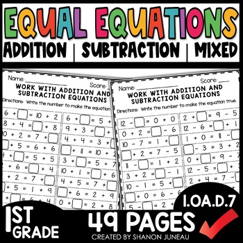 Preview of Equal Equations 1st Grade Math Worksheets Adding and Subtracting Expressions
