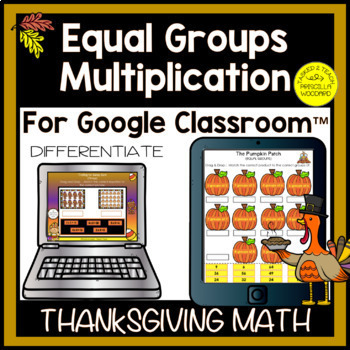 Preview of Equal Groups in Multiplication Digital Thanksgiving Math | for Google Classroom
