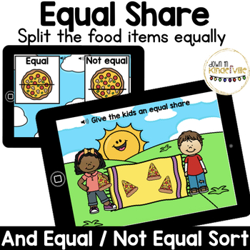 Preview of Equal Share and Equal/ Not Equal Sort with Boom Cards! Distance Learning