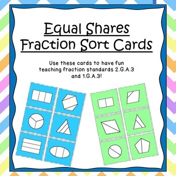 Preview of Equal Shares Fraction Sort Cards - Halves, Thirds, and Fourths