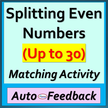 Preview of Equal Sharing - Splitting Numbers in Half - Up to 30 - Matching Activity & Vocab