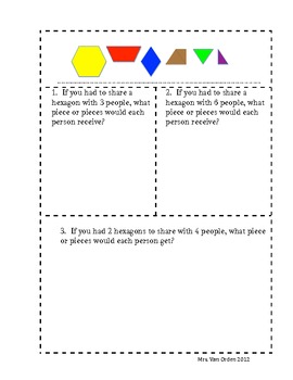 Equal Sharing Word Problems with Pattern Blocks; Fractions and Division