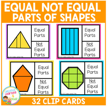 Preview of Equal and Not Equal Parts of Shapes Clip Cards